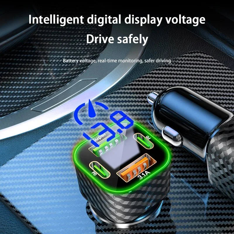 Lenovo carg SUPER FAST Car Charger 380W 4 in 1 USB Cigarette Lighter Adapter with QC3.0 All Cars Trucks SUV Universal Power Charging