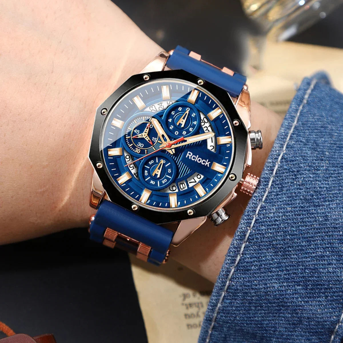 [Fashion Men's Quartz Watch ] 2pcs Casual Sports Men Watch Silicone Strap, Calendar Display, Ideal Men's Valentine's Day,