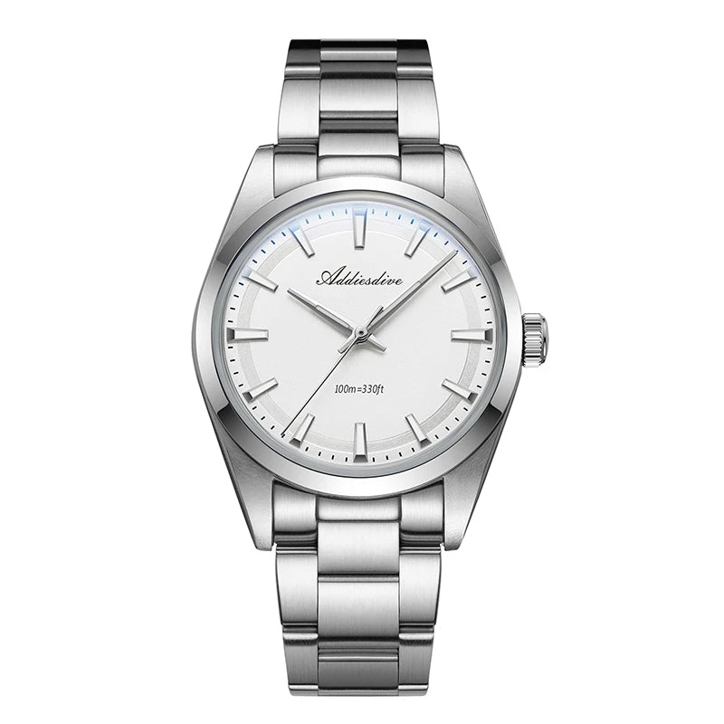 ADDIESDIVE 36MM Simple Stainless Steel Men's Watch Bubble Mirror Glass Luxury Quartz Watches 100M Waterproof AD2066 Reloj Hombre
