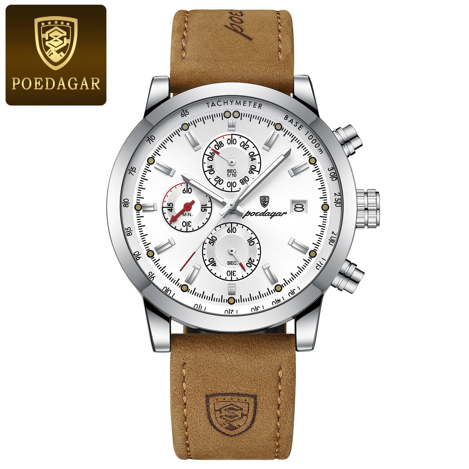 POEDAGAR Fashion Quartz Men's Watch Waterproof Luminous Chronograph Date Leather Man Watch Luxury Business Watches For Men Reloj