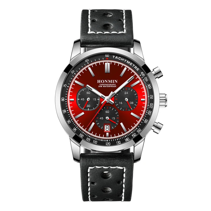 HONMIN Man Luxury Watch High Quality Waterproof Chronograph Luminous Men's Wristwatch Leather Men Quartz Watches Casual Clock