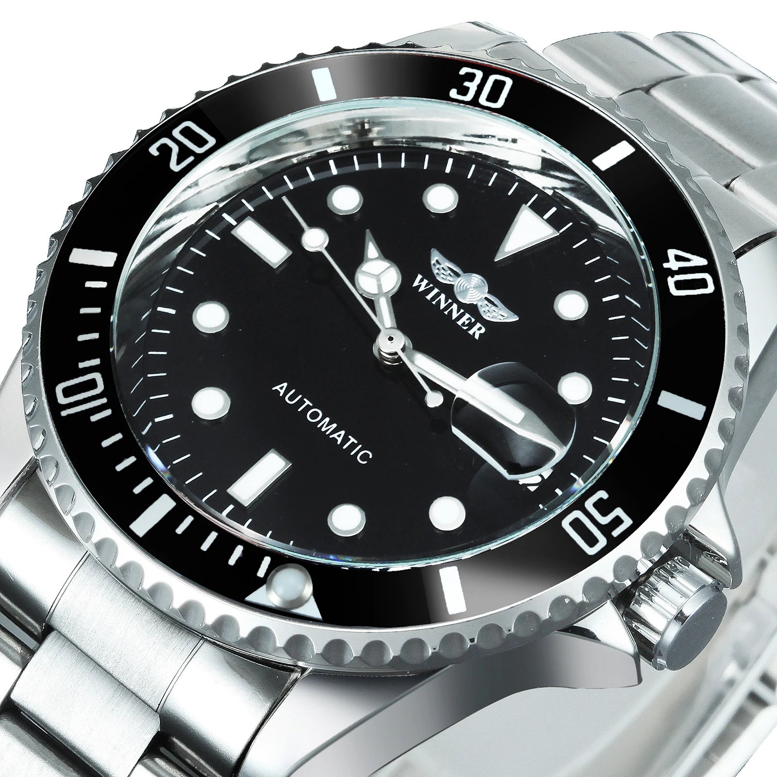 WINNER Classic Mechanical Watch for Men Rotating Bezel Luminous Calendar Fashion Business Automatic Watches Stainless Steel Band