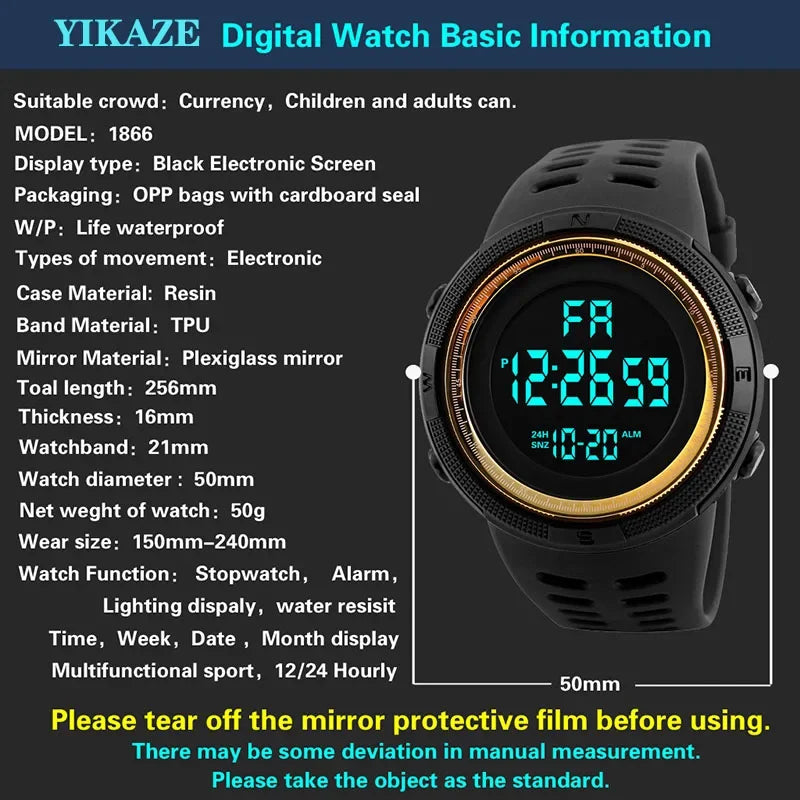 Men's Digital Watches Multifunction Military Men Sports Wristwatch Sweatproof Luminous Man Student Electronic Watch