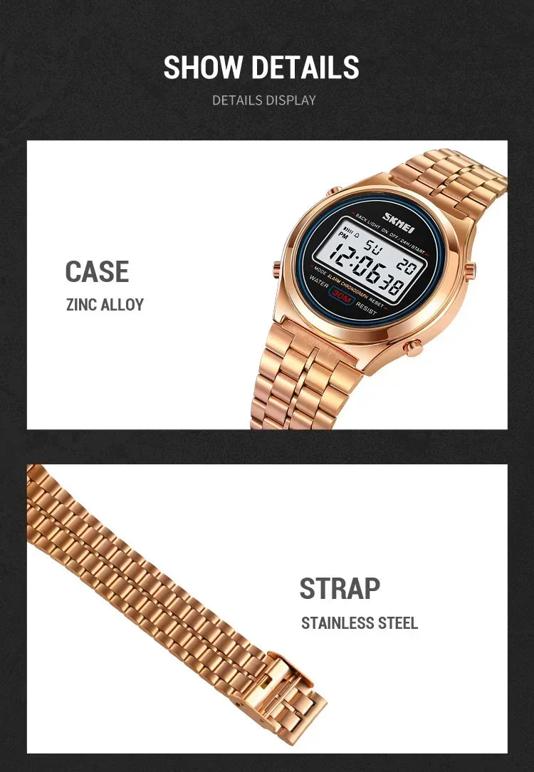 SKMEI 2146  Stainless Steel Men Waterproof Date Alarm Wriswatch reloj hombre Back Light Display Stopwatch Digital Sport Watches