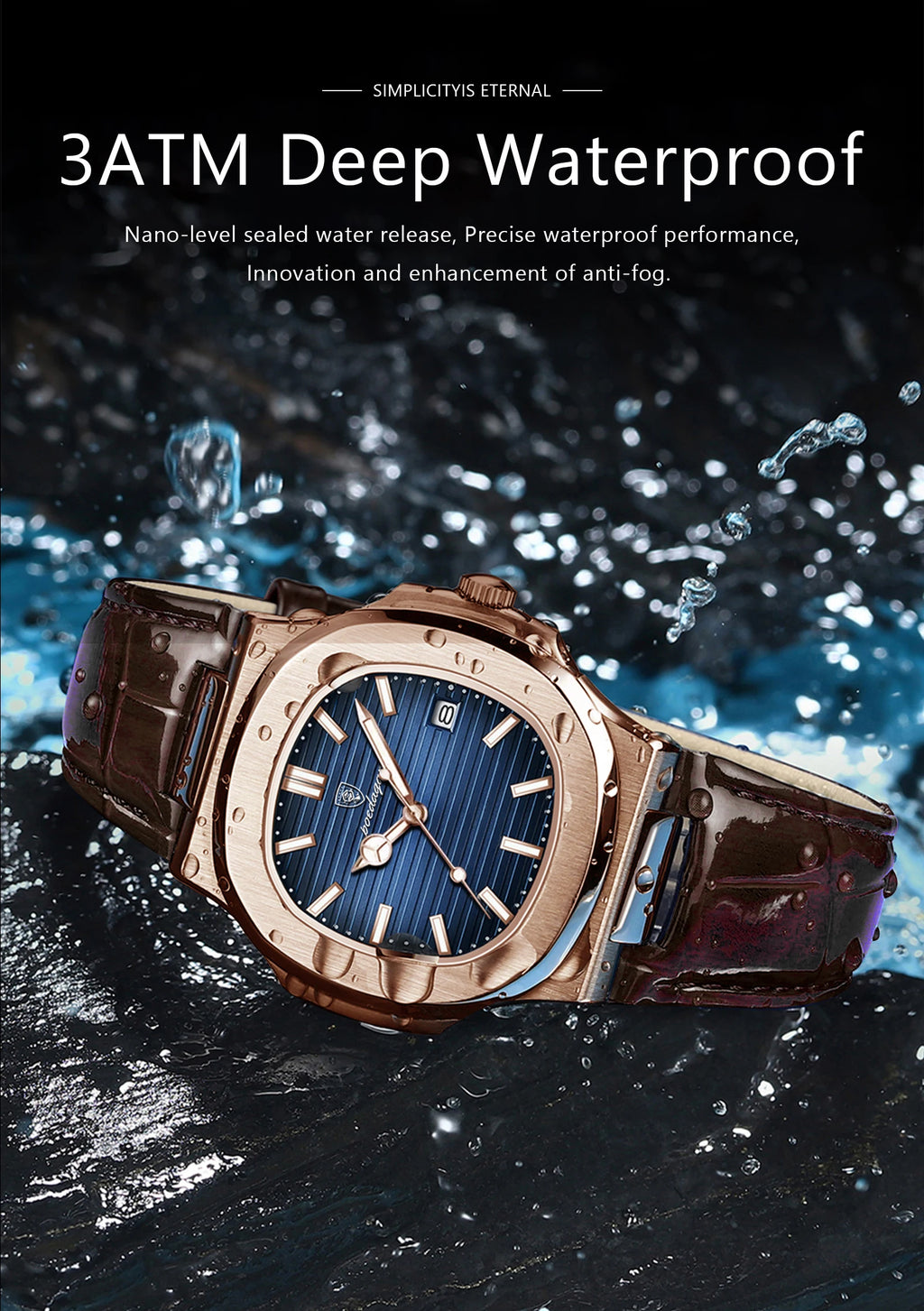POEDAGAR Business Man Watch Date Waterproof Luminous Leather Classic Watches For Men High Quality Square Quartz Men's Wristwatch