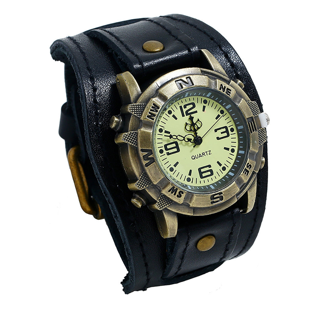 Vintage Men Wristwatch Fashion Pin Buckle Leather Strap Watches Punk Casual Quartz Wrist Watch Creative Gifts Reloj Hombre