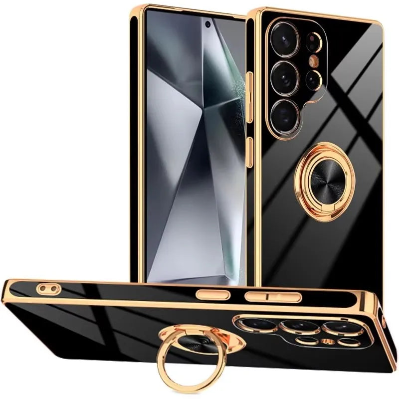 Luxury Plating 360°Rotate Metal Ring Holder Phone Case For Samsung Galaxy S25 Ultra S24 S23 FE S22 S21 S20 S10 Plus Back Cover