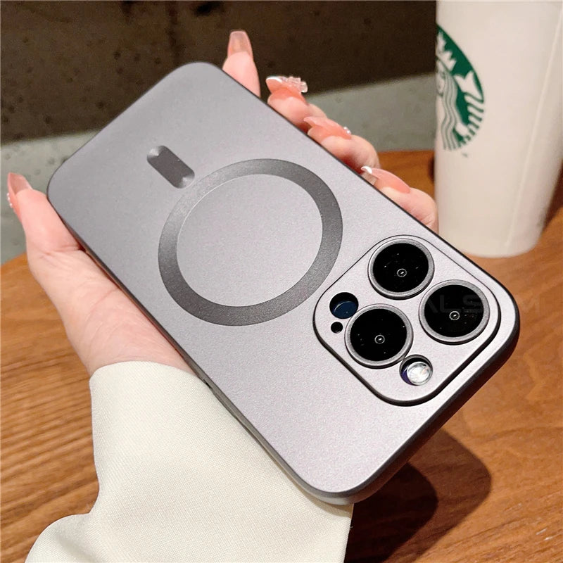 Original Magsafe Magnetic Wireless Charging Case For iPhone 16 15 14 Plus 13 12 11Pro Max Glass Lens Protection Soft Matte Cover