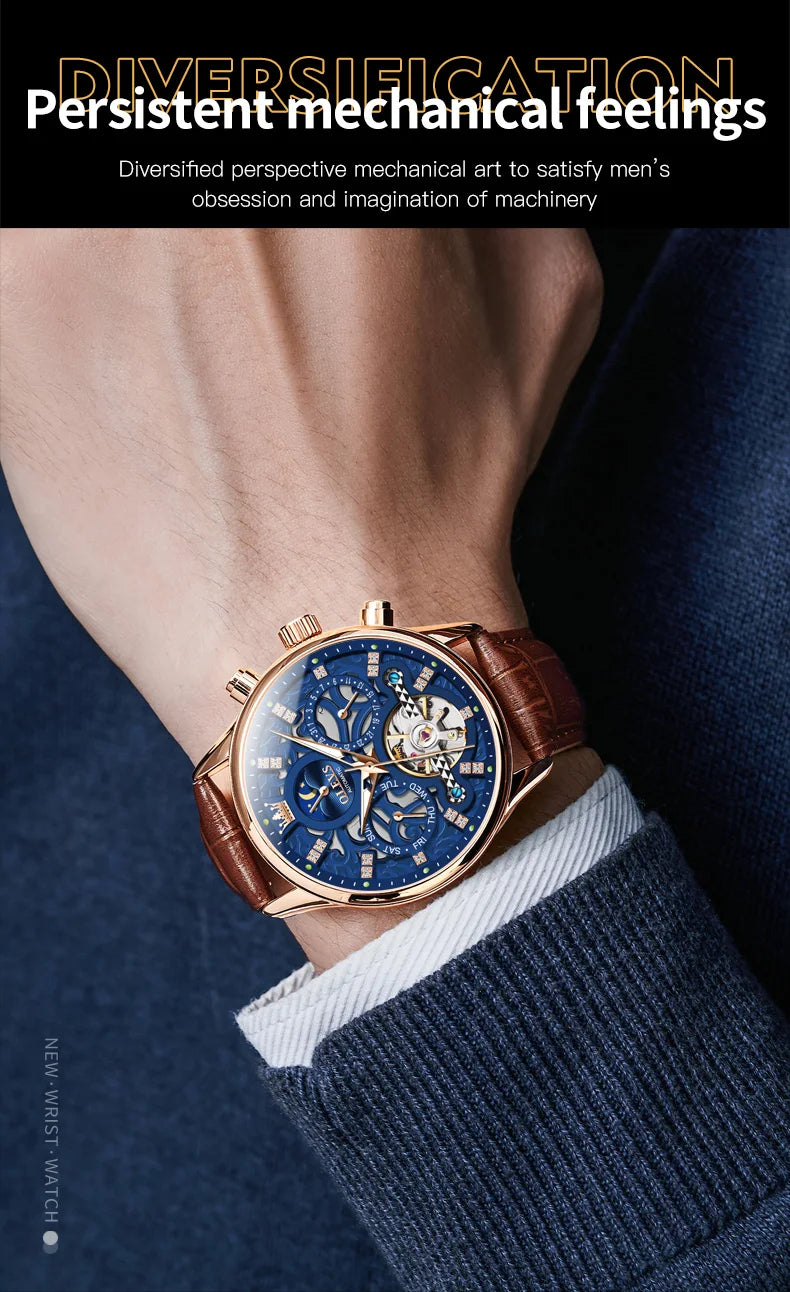 OLEVS 6658 Mens Watch Business Leather Strap Reloj  Hollow out Mechanical Automatic Wristwatch Waterproof Luminous Watch For Man