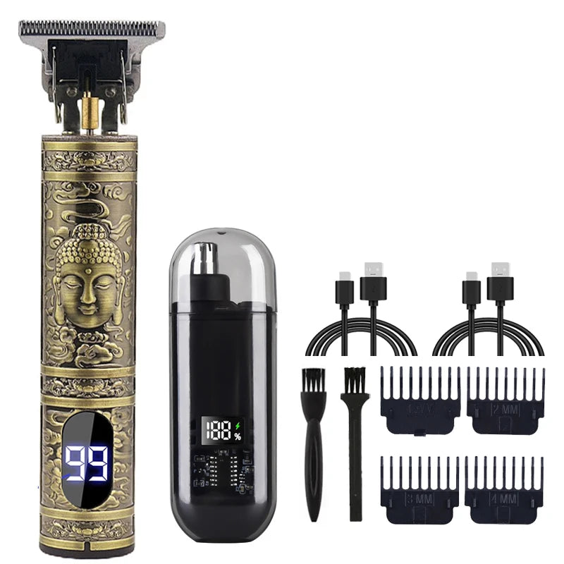 T9 Vintage Men's Electric Hair Clipper Beard Trimmer/Rechargeable Hair Cutting Machine With Nose Hair Trimmer Kit Boyfriend Gift. Barber us
