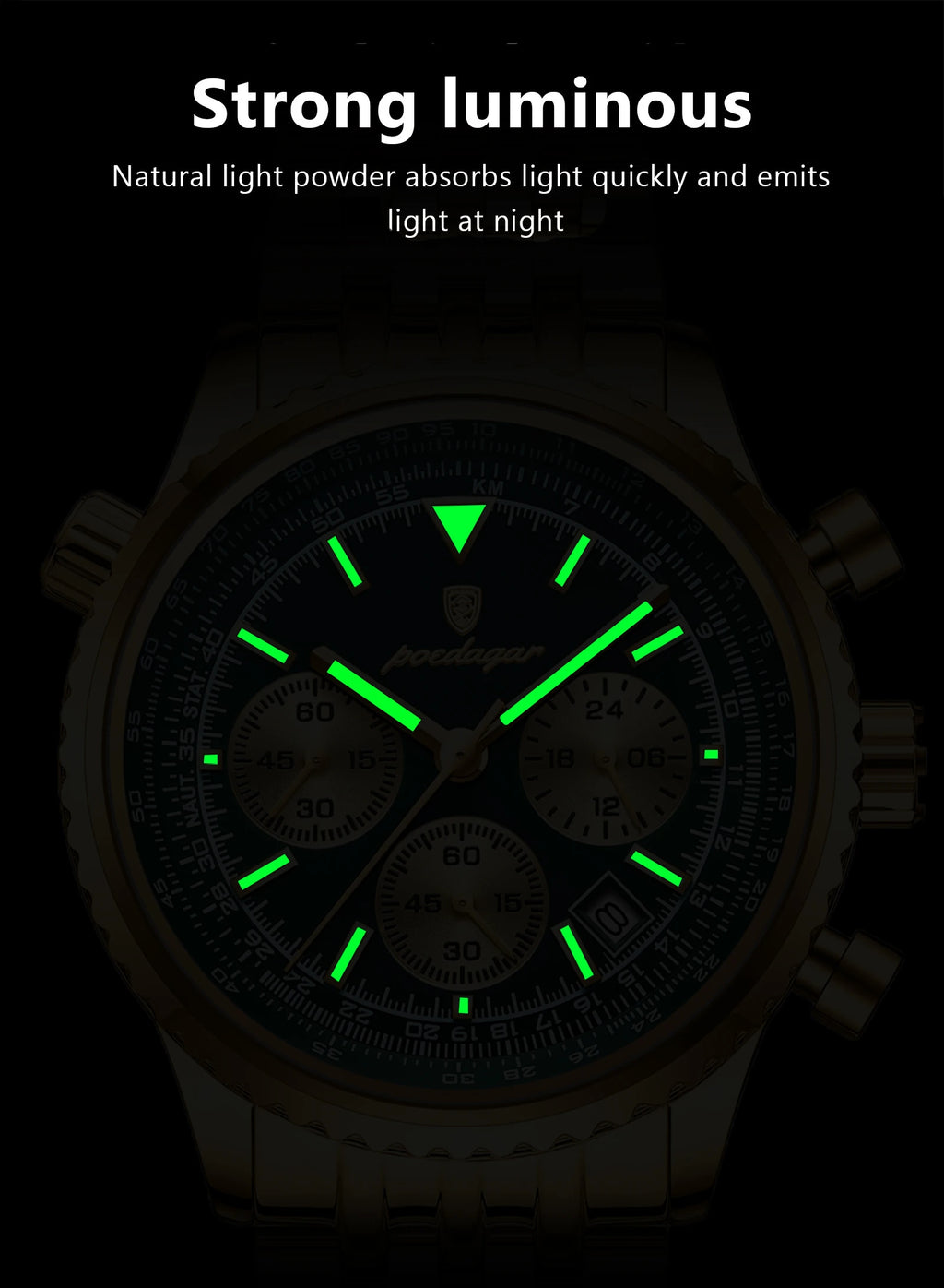 POEDAGAR Trendy Man Watch Chronograph Date Waterproof Luminous Men's Watches Stainless Steel Quartz Sports Luxury Man Wristwatch