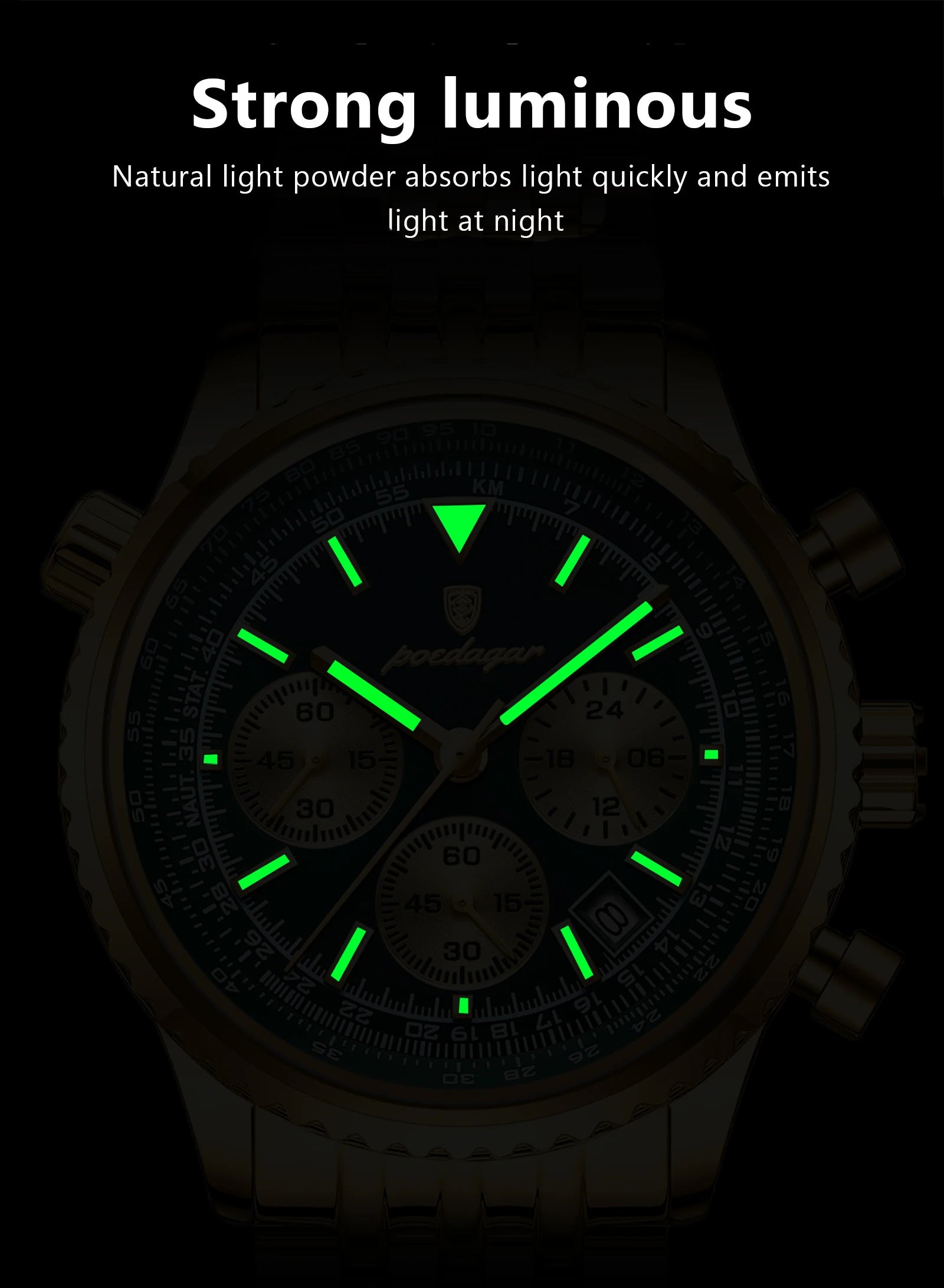 POEDAGAR Trendy Man Watch Chronograph Date Waterproof Luminous Men's Watches Stainless Steel Quartz Sports Luxury Man Wristwatch