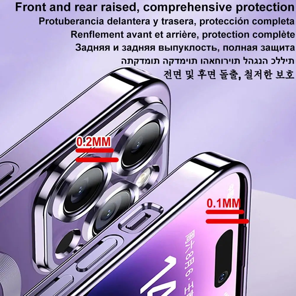 Magnetic Plating Case For iPhone 15 16 14 Plus 13 12 11 Pro Max E Camera Lens Protector Glass For Magsafe Wireless Charger Cover