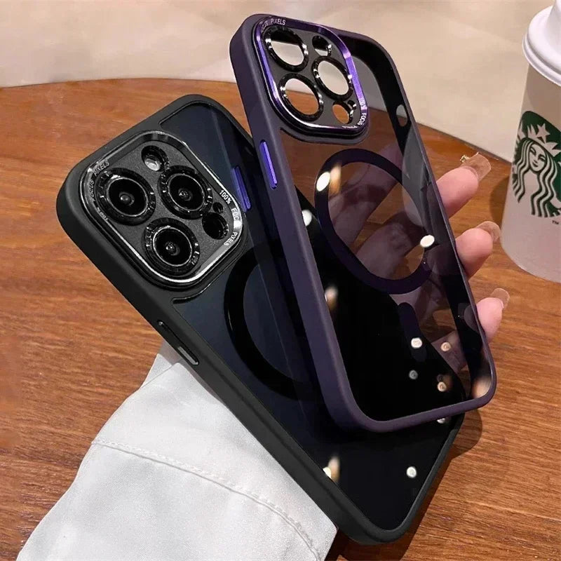Luxury Magnetic Metal Lens Bumper Protection Case For iPhone 17 16 15 14 13 12 11 Pro Max Funda Wireless Charge Hard Clear Cover