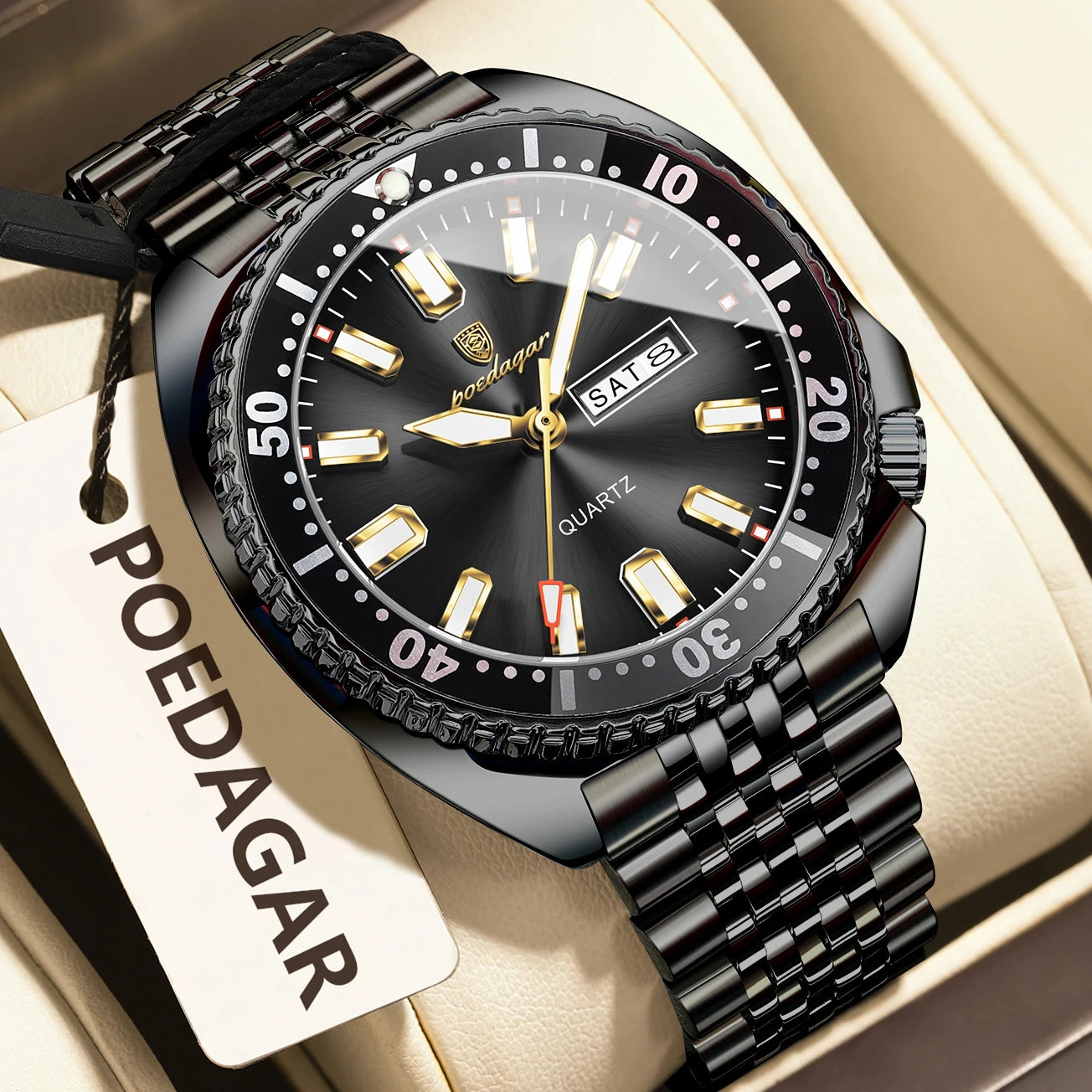 POEDAGAR Luxury Fashion Men's Watch Waterproof Luminous Quartz Male Watch Date Week Stainless Steel Casual Watches For Men Reloj