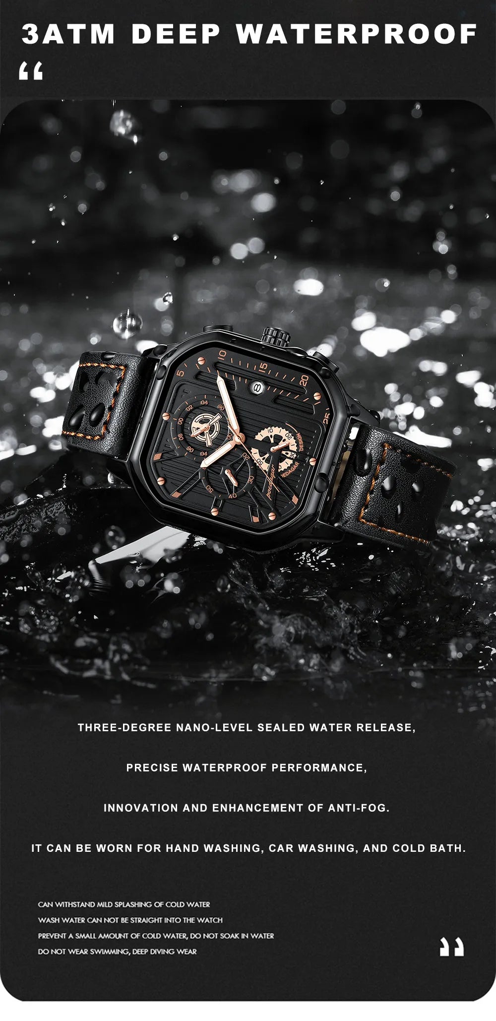 POEDAGAR New Luxury Casual Men's Quartz Watch Chronograph Date Waterproof Luminous Leather Man Watches Military Sports Men Watch