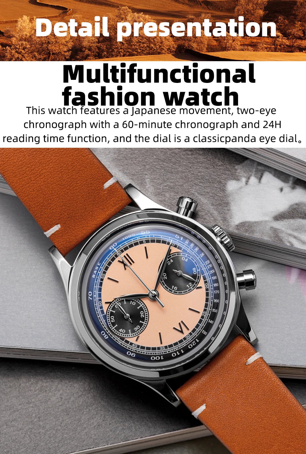 ADDIESDIVE AD2037 VK64 Multifunctional Chronograph Watch 10Bar Waterproof Mens Leather Watch Quartz Watches Reloj Hombre
