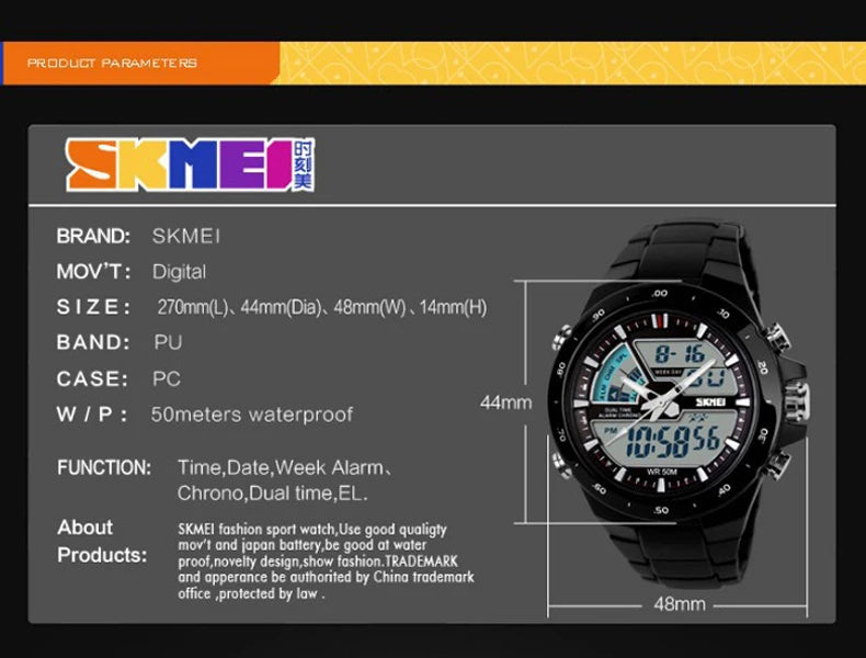 SKMEI 1016 Men Fashion Casual Alarm Clock Waterproof Military Chrono Dual Display Wristwatches Relogio Masculino Sport Watch
