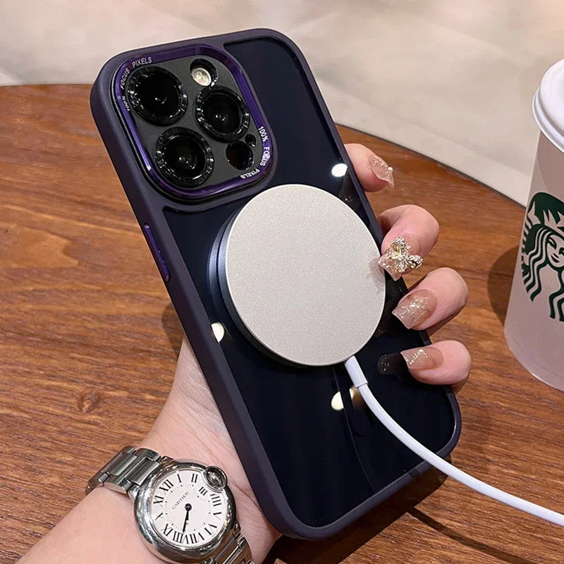 Luxury Magnetic Metal Lens Bumper Protection Case For iPhone 17 16 15 14 13 12 11 Pro Max Funda Wireless Charge Hard Clear Cover