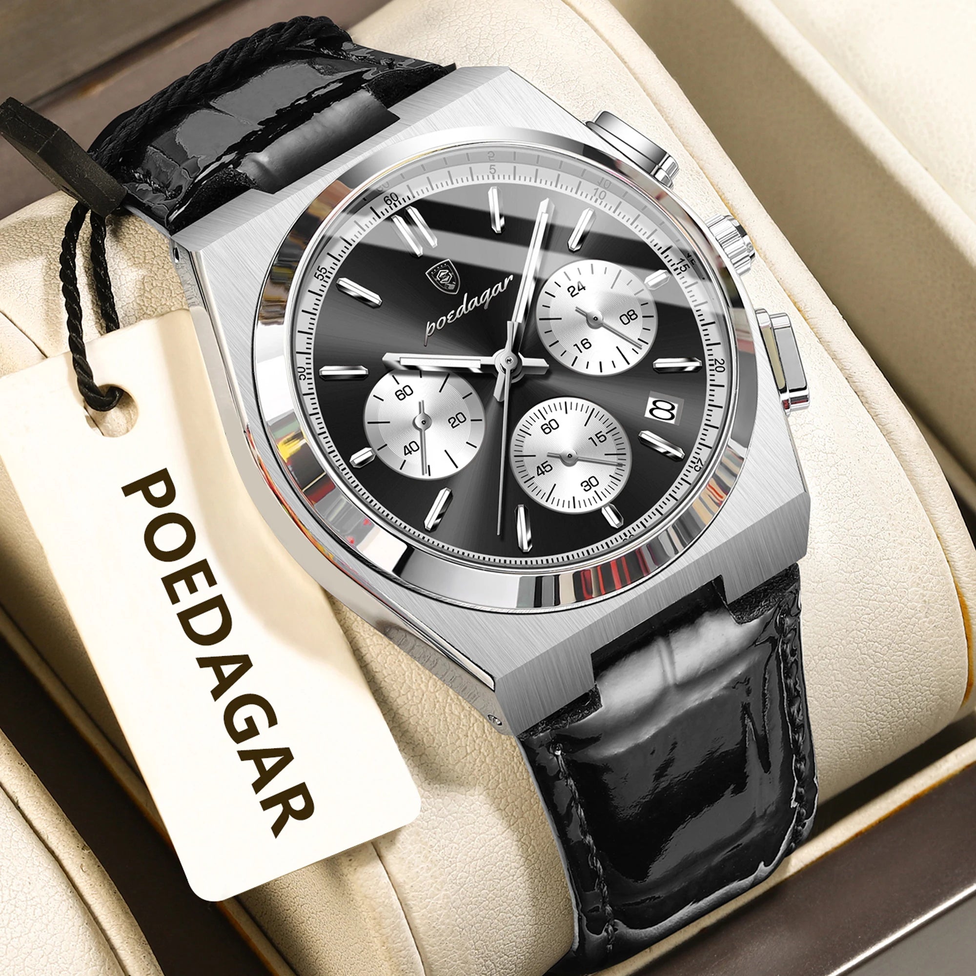 POEDAGAR Luxury Classic Men's Watch Waterproof Luminous Chronograph Date Quartz Man Clock Fashion Sports Leather Watches For Men