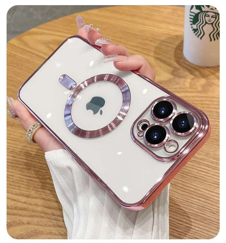 Luxury Plating For Magsafe Case For iPhone 16 15 14 13 12 11 Pro Max Wireless Charge Magnetic Cover With Camera Lens Protector