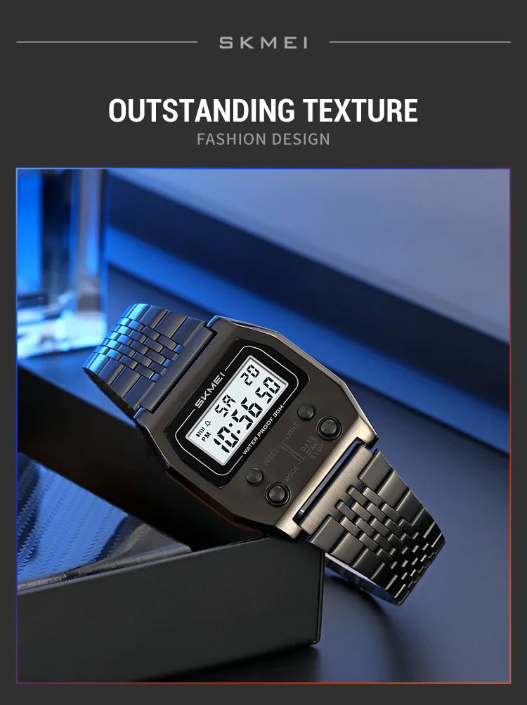 SKMEI 2460 Fashion Brand Men's Electronic Watch Multifunction Luminous Calendar Waterproof Steel Strap Sport Men Digital Watches