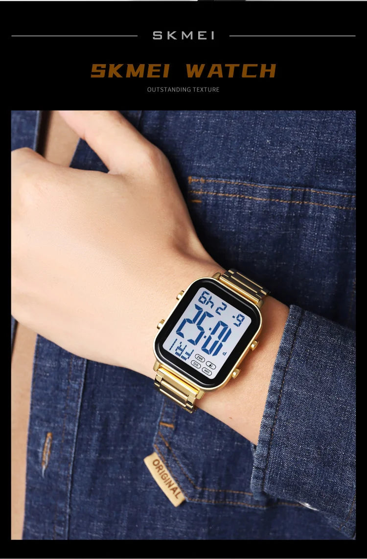 Skmei Men Digital Watches Luxury Stainless Steel Strap Dual Time Zone Man Sports Bracelet Watch 30M Waterproof Male Alarm Clock