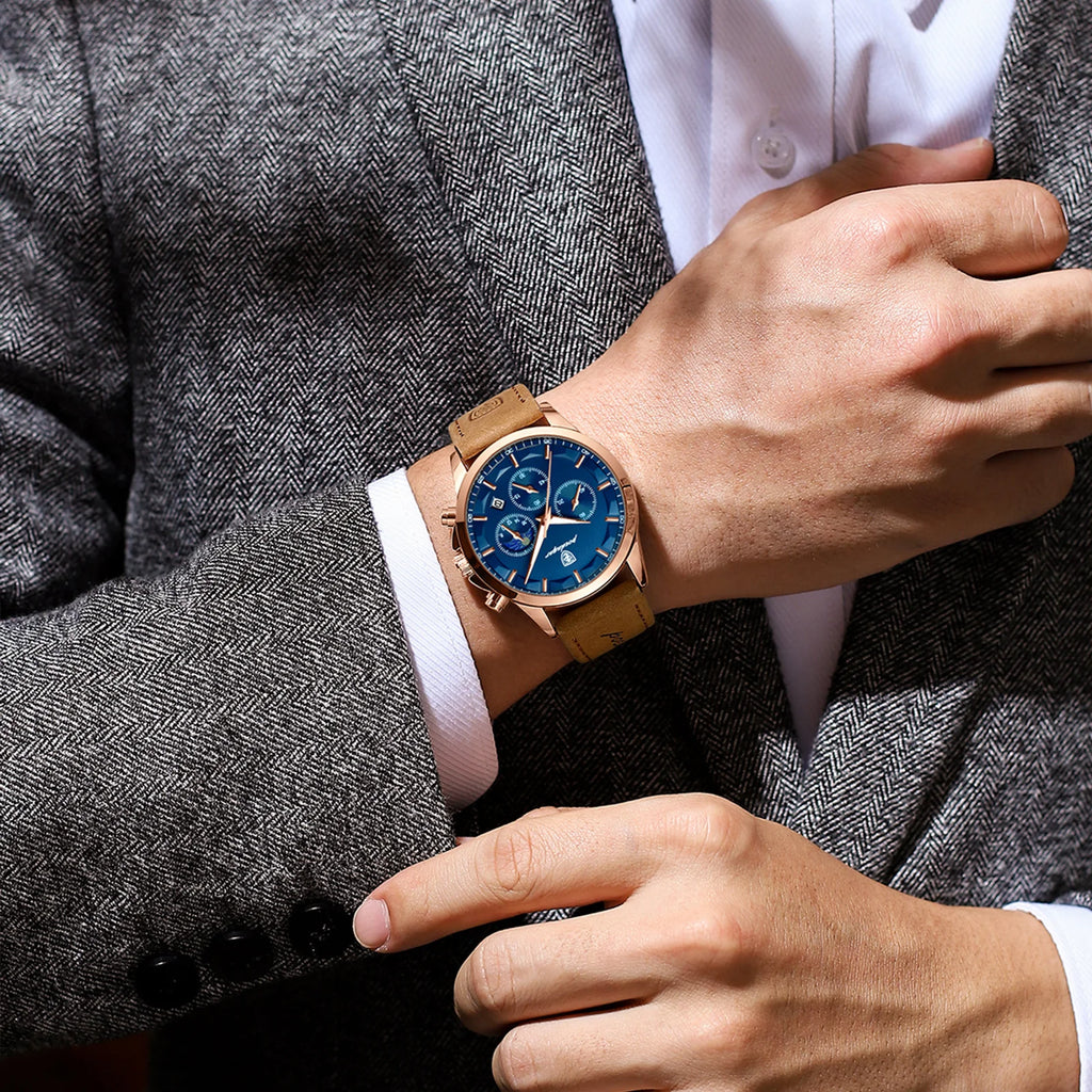 POEDAGAR Sports Luxury Men Quartz Watch Waterproof Chronograph Luminous Date Man Wristwatch Business Leather Men's Watches Clock
