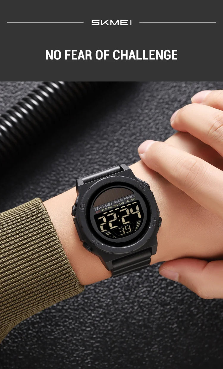 SKMEI Solar Energy Digital Sports Electronic Watches For Men Fashion Casual 5Bar Waterproof Chrono Wristwatch Clock Reloj Hombre