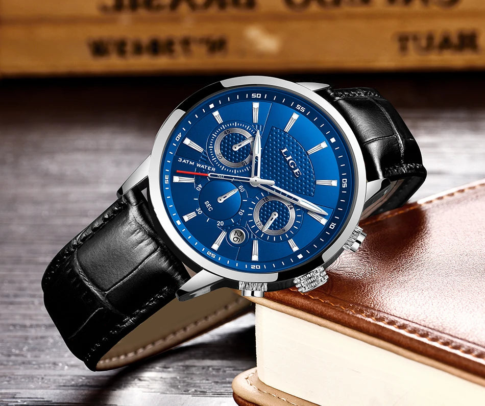 LIGE New Brown Leather Watch for Men Fashion Top Brand Luxury Men's Quartz Wristwatches Casual Waterproof Luminous Chronograph