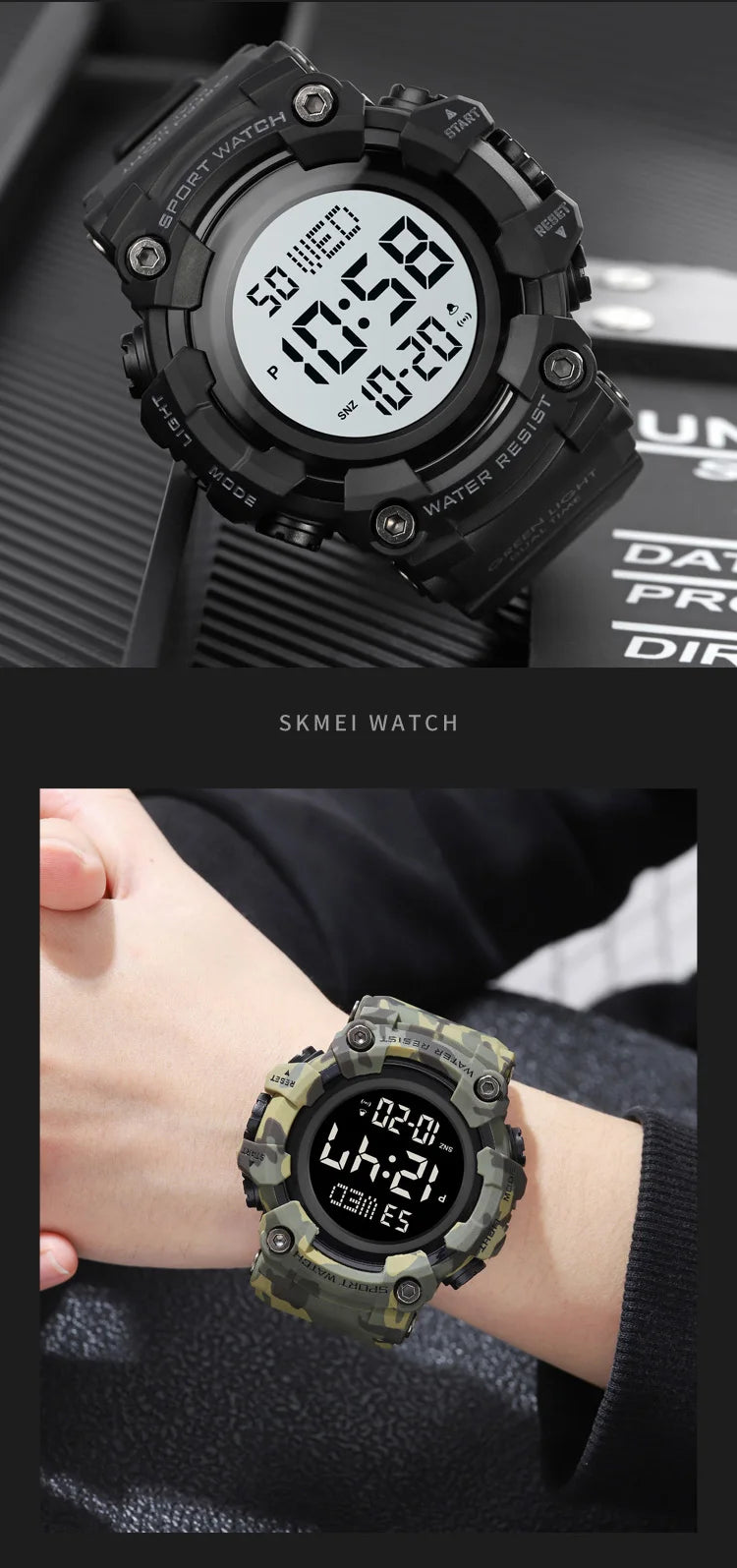 Skmei Luxury Fashion Sports Watches Men Waterproof Stopwatch Dual Time Digital Wristwatch Big Dial Clock Reloj Hombre