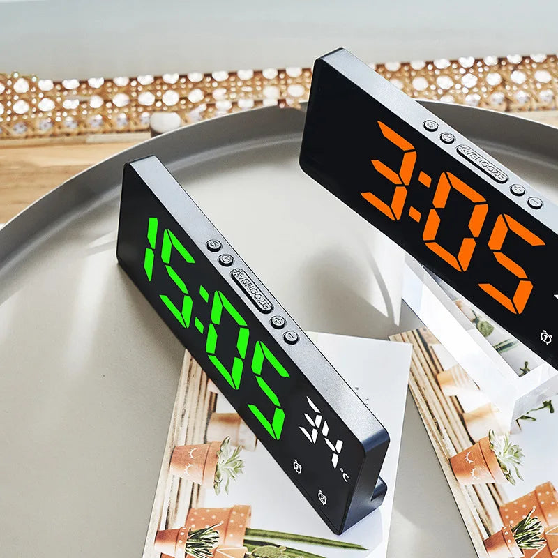 LED Digital Electronic Clock Backlight Large Number Alarm Clock Temperature Calendar Bedside Table Nightlight Home Decoration