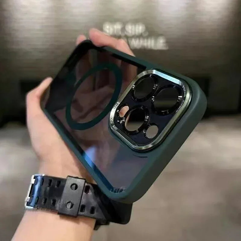 Luxury Magnetic Metal Lens Bumper Protection Case For iPhone 17 16 15 14 13 12 11 Pro Max Funda Wireless Charge Hard Clear Cover
