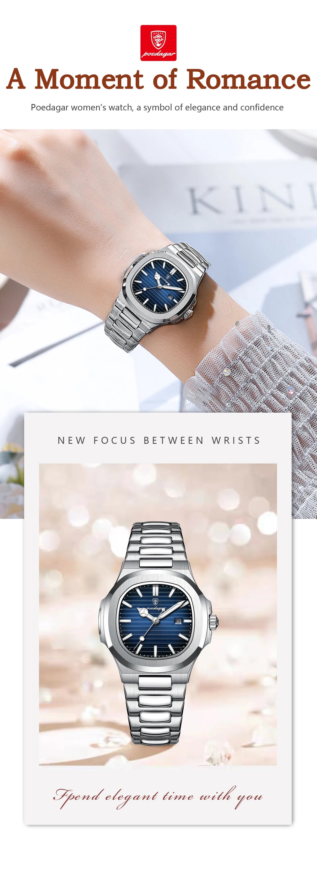 POEDAGAR Luxury Woman’s Quartz Watch Date Waterproof Luminous Ladies Wristwatch Stainless Steel Fashion Watches For Women Reloj