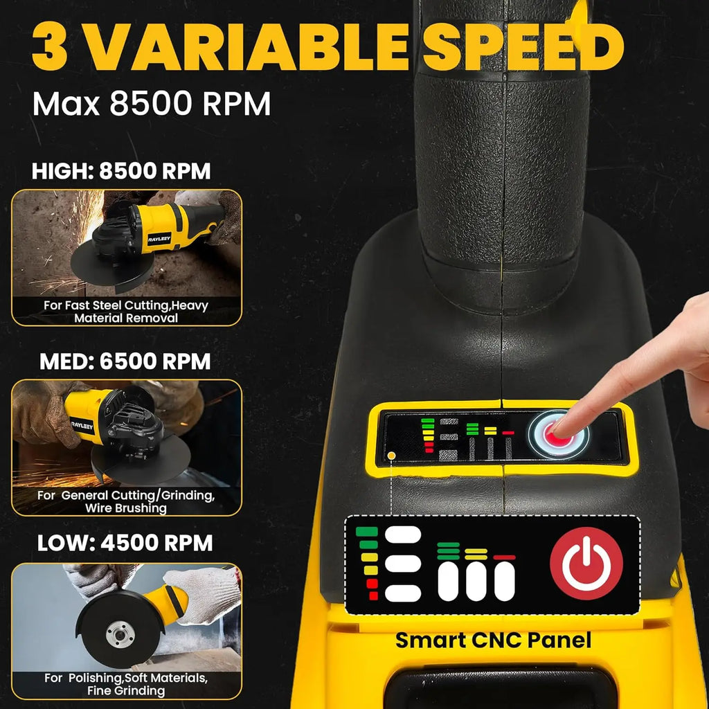 Cordless Angle Grinder for Dewalt us 20V Battery, 4-1/2 Inch, 8500RPM Brushless Motor, 3-Speed for Cutting Grinding Polishing