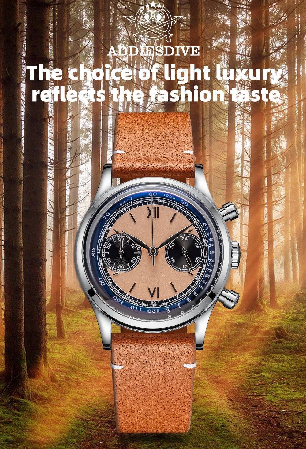 ADDIESDIVE AD2037 VK64 Multifunctional Chronograph Watch 10Bar Waterproof Mens Leather Watch Quartz Watches Reloj Hombre