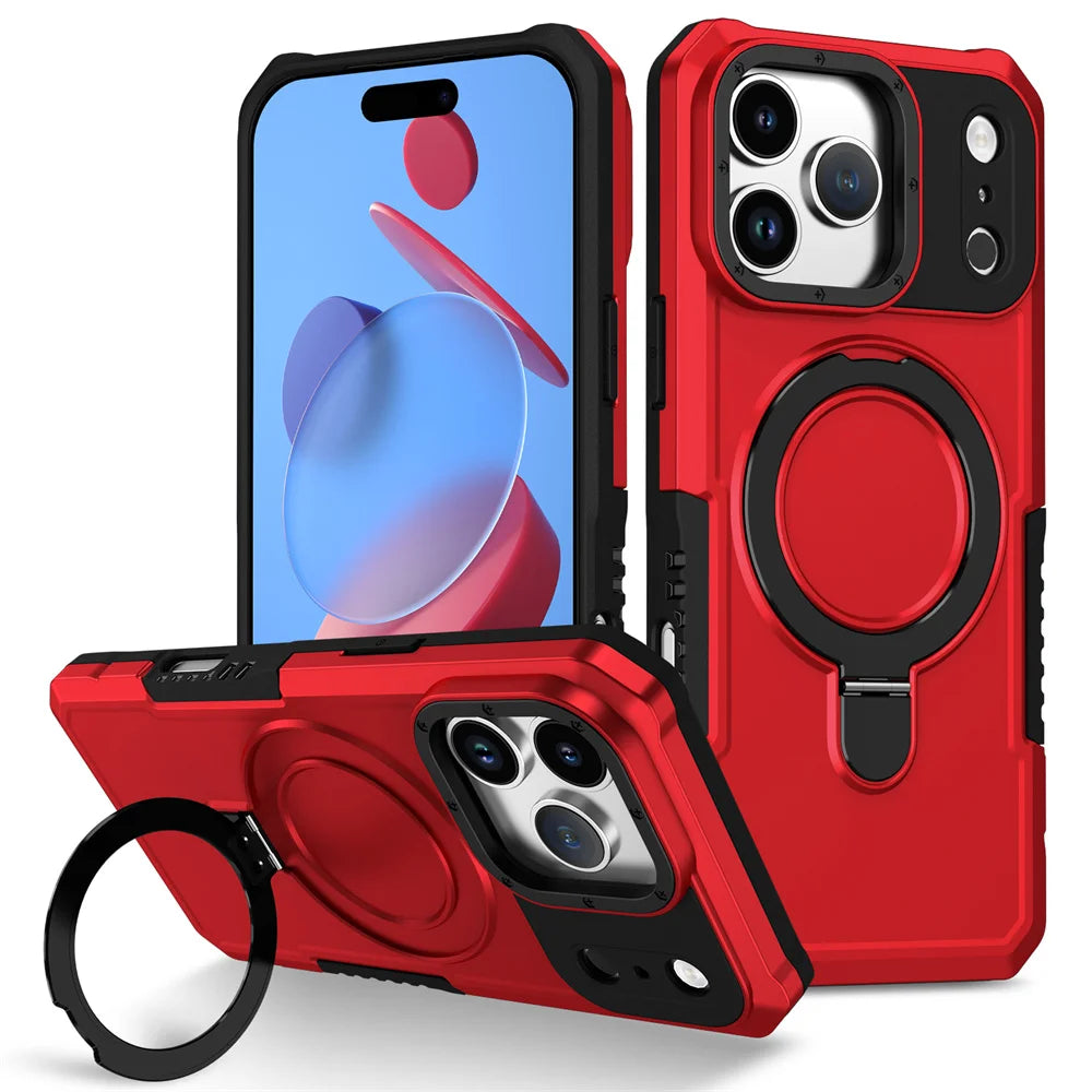 Luxury Anti-slip Frame Armor Magnetic Stand Phone Case For iPhone 17 Pro Max Plus Double Layer Protection Shockproof Back Cover