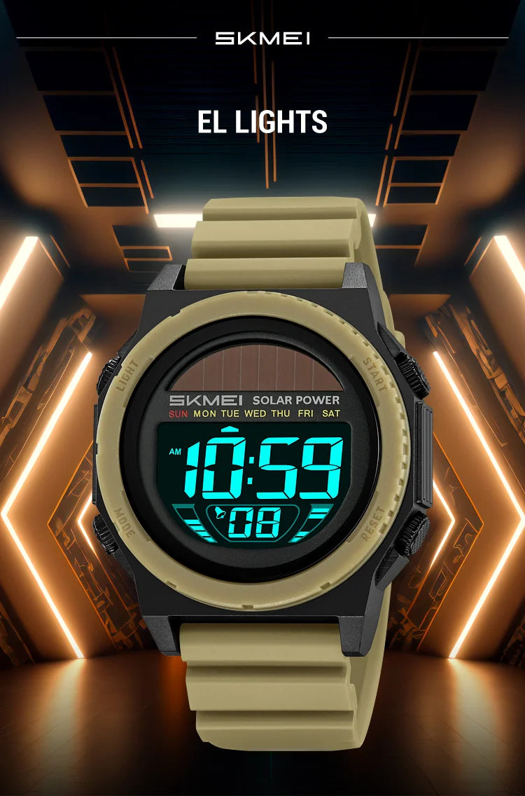 SKMEI Solar Energy Digital Sports Electronic Watches For Men Fashion Casual 5Bar Waterproof Chrono Wristwatch Clock Reloj Hombre