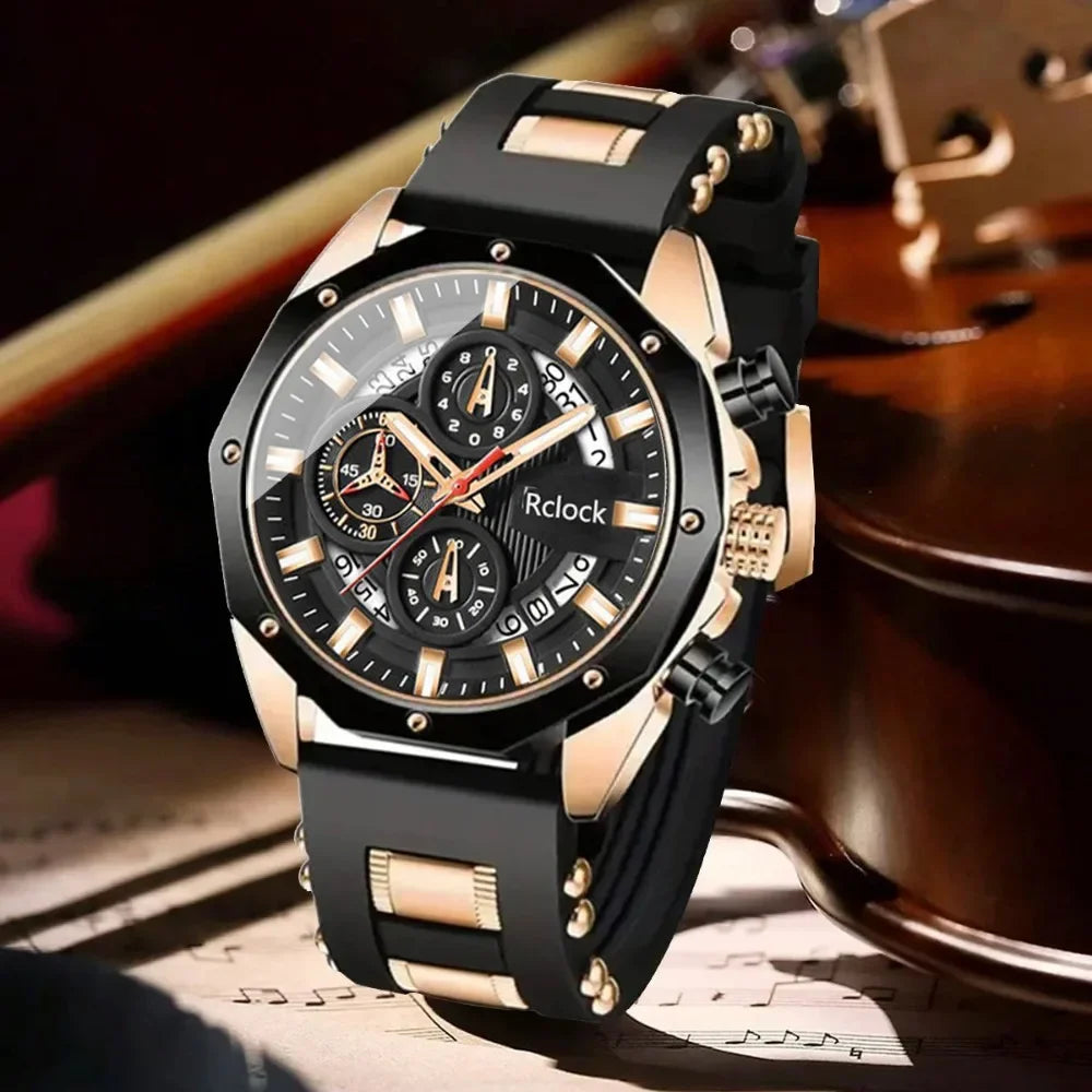 [Fashion Men's Quartz Watch ] 2pcs Casual Sports Men Watch Silicone Strap, Calendar Display, Ideal Men's Valentine's Day,