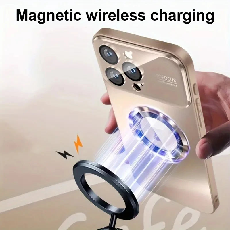 New Titanium Metallic Color Magnetic Phone Case For iPhone 16E 16 15 14 11 13 12 Pro Max Matte Wireless Charging Protect Cover
