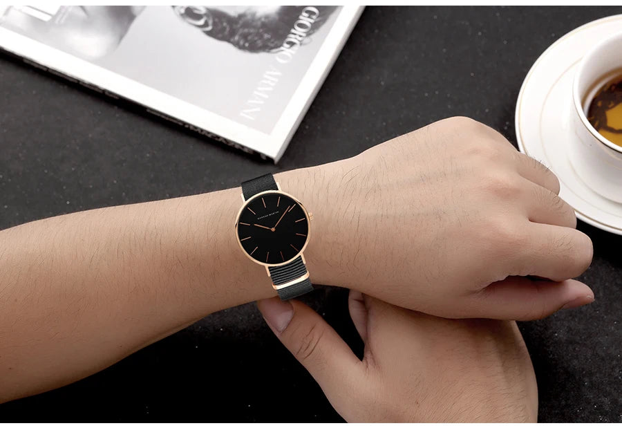 HANNAH MARTIN Brand Japan Quartz Movement Men's Waterproof Wrist Watches Fashion Luxury Ultra Thin Leather Creative Male Watches