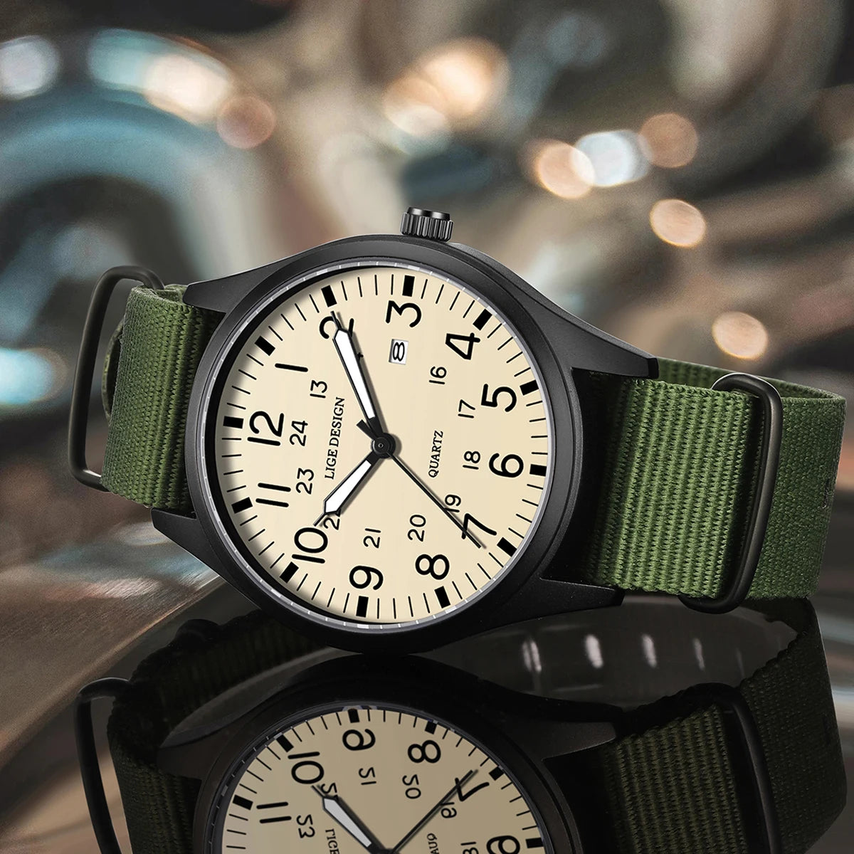 LIGE Original Top Quartz Watch Outdoor Sports Casual Simple Auto Date Clock Nylon Strap Waterproof Luminous Watches for Man Gift