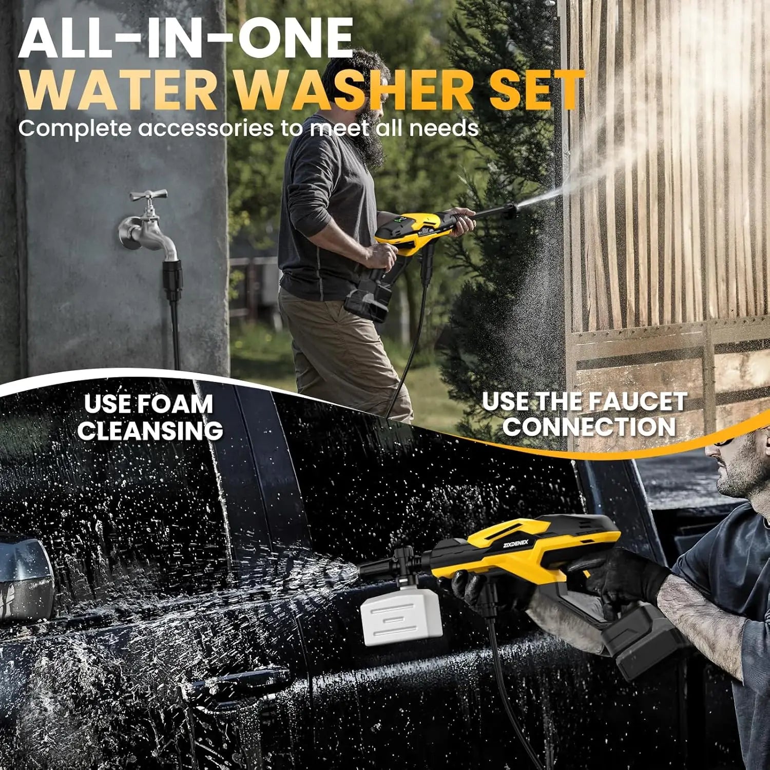 Cordless Portable Washer 800 PSI for Dewalt us 20V Battery, Brushless Motor Handheld Power Washer with 6-in-1 Nozzle, 3-Level