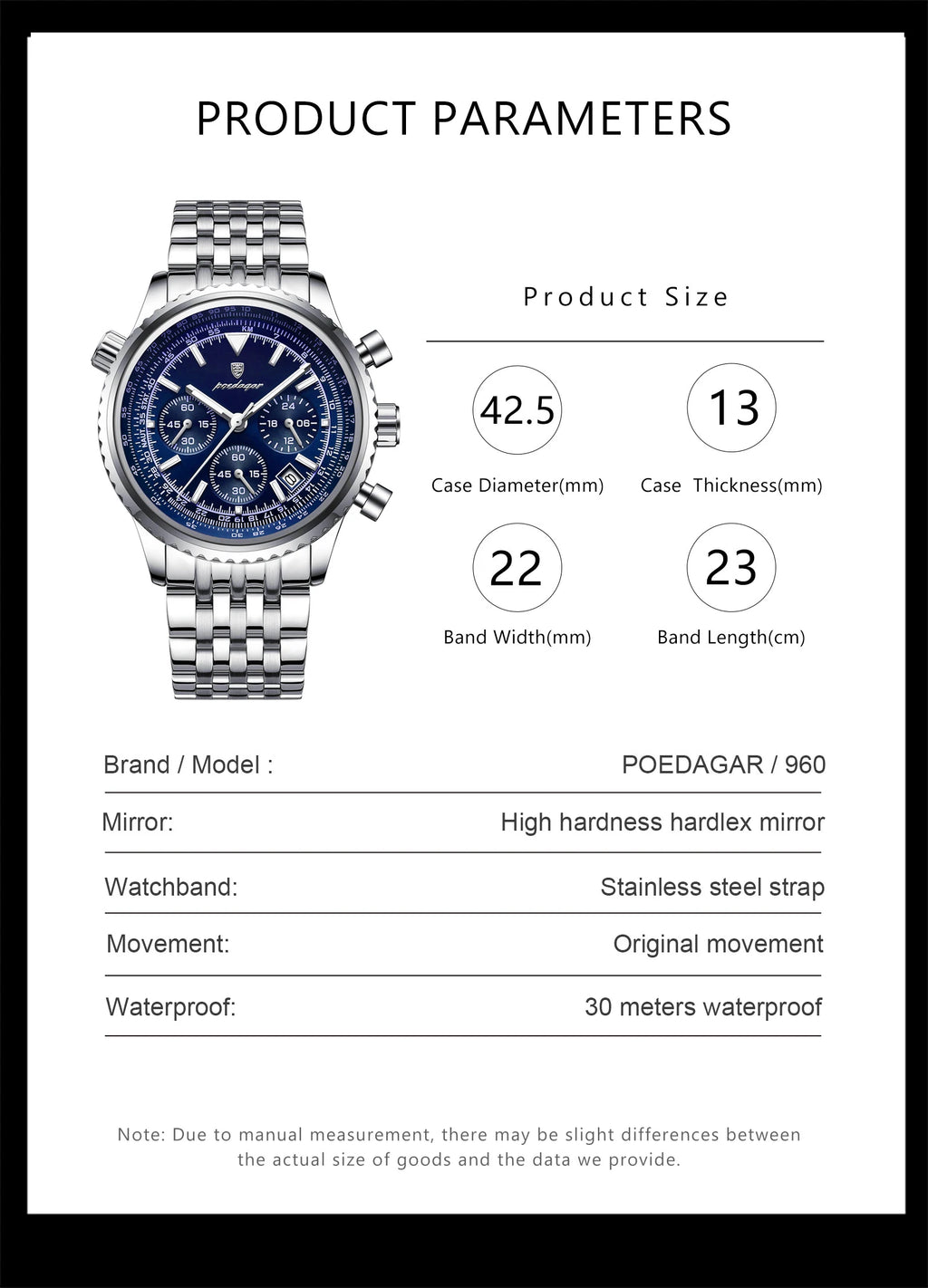 POEDAGAR Luxury Sport Man Watch Chronograph Date Waterproof Luminous Men's Quartz Watches Stainless Steel Fashion Men Wristwatch