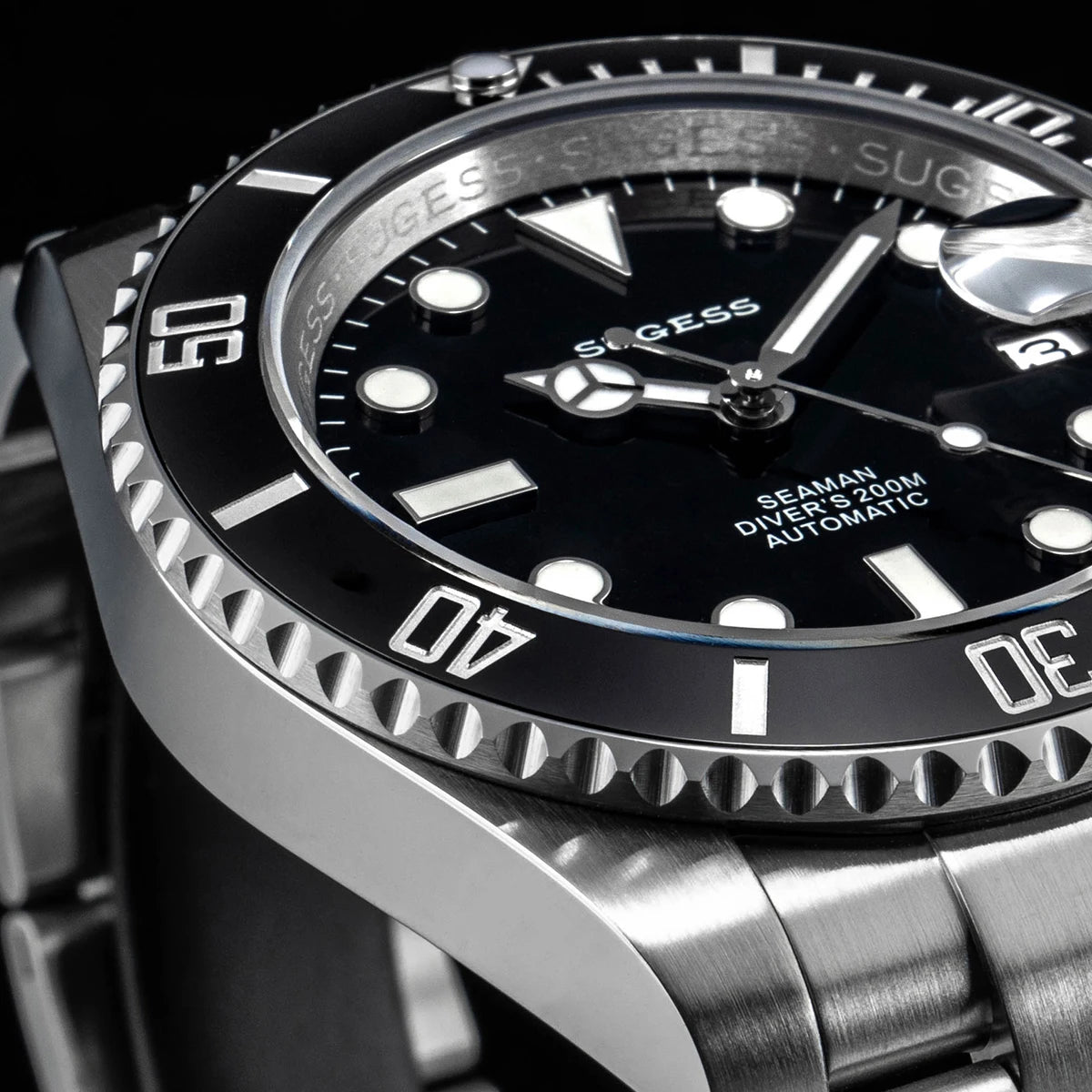 Sugess Watch of Men Diver NH35 Automatic Mechanical Wristwatch Date Sapphire Crystal Luminous Ceramic Bezel Waterproof 200M 2022