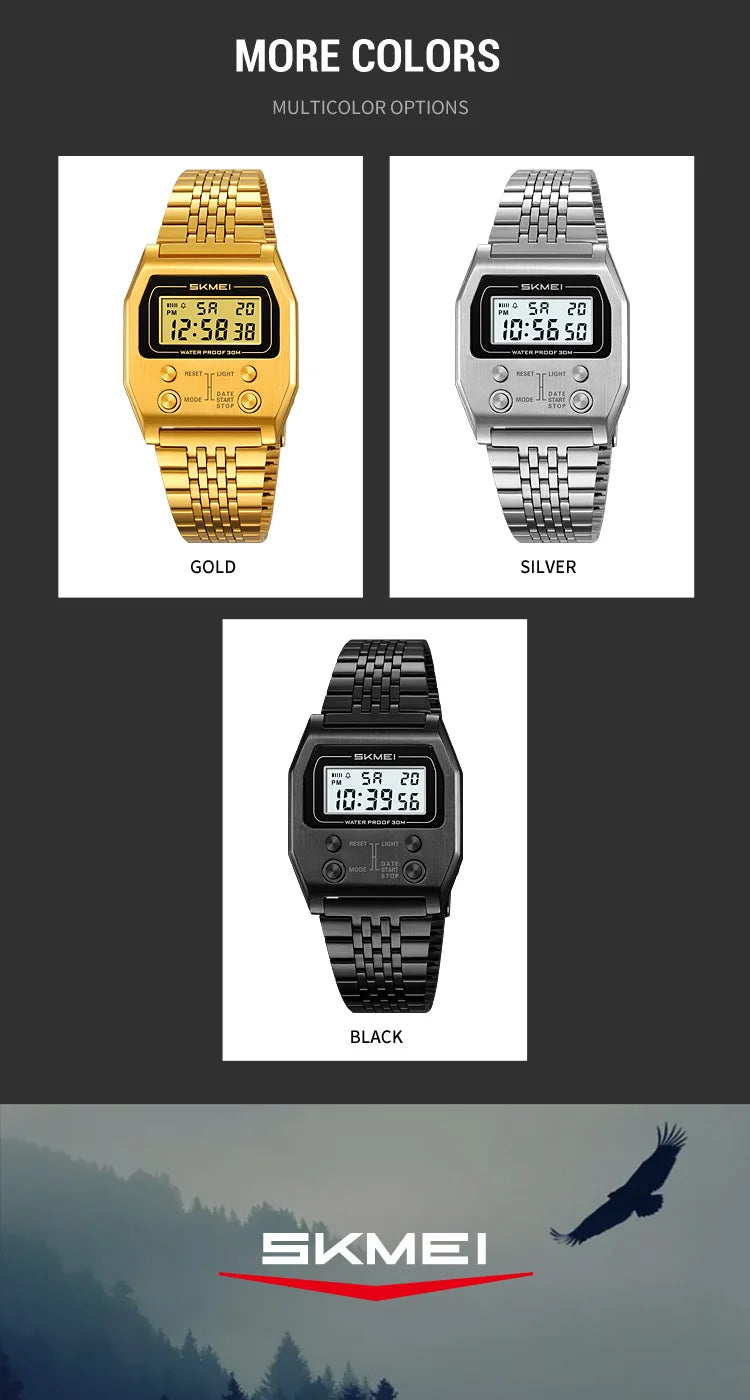 SKMEI 2460 Fashion Brand Men's Electronic Watch Multifunction Luminous Calendar Waterproof Steel Strap Sport Men Digital Watches