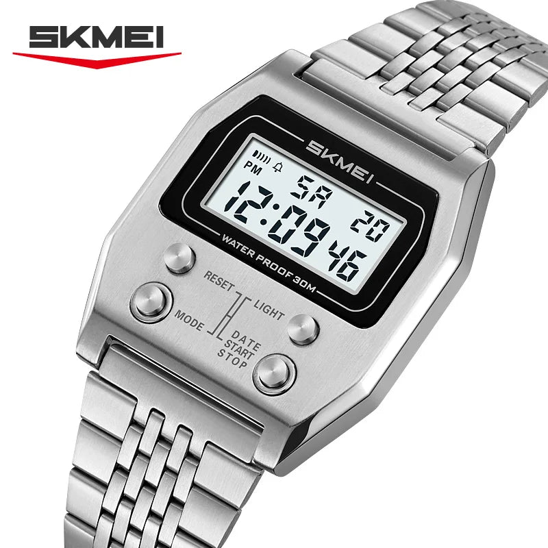 SKMEI 2460 Fashion Brand Men's Electronic Watch Multifunction Luminous Calendar Waterproof Steel Strap Sport Men Digital Watches