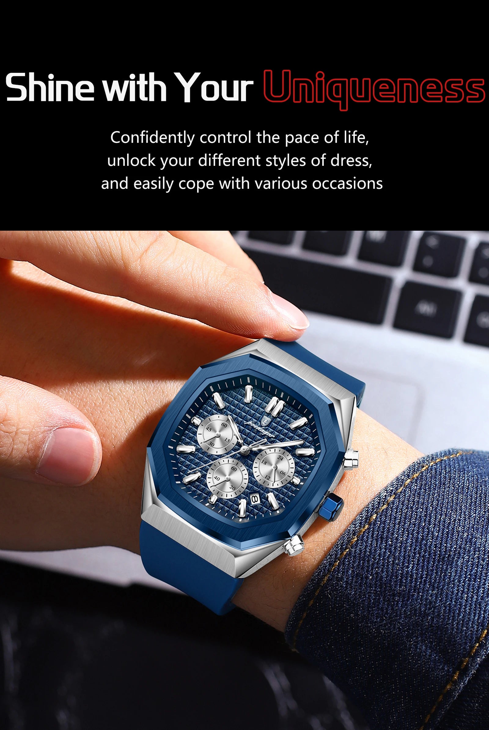 POEDAGAR Business Men's Wristwatch Chronograph Date Silicone Strap Man Watch Waterproof Luminous Military Quartz Watches For Men