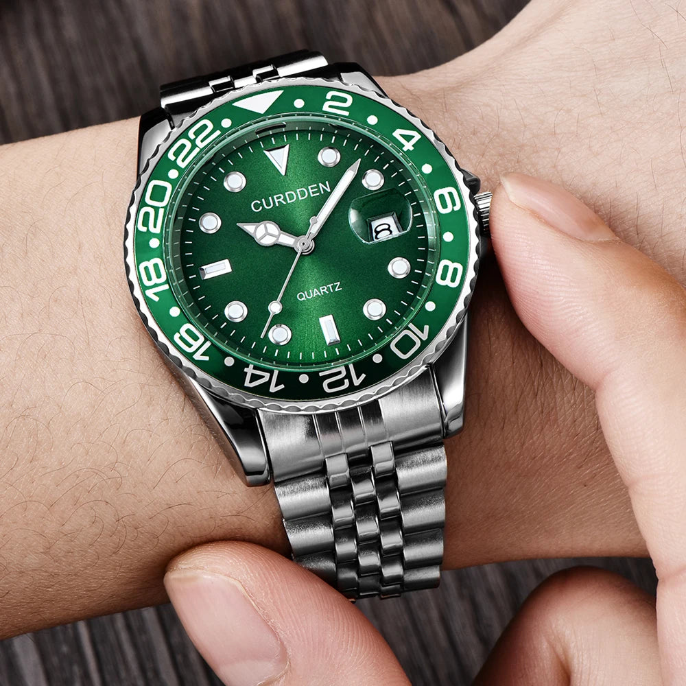 Original Design CURDDEN Brand Watches For Men Fashion Full Stainless Steel Golden Date Quartz Watch 시계 Erkek Kol Satleri Relogio