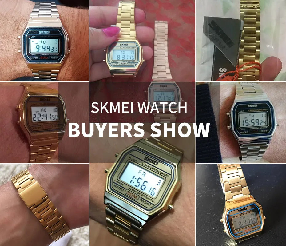 Skmei 3Bar Waterproof Digital Watch Reloj Hombre For Casual Sport 1123 Fashion Men Stainless Steel Strap LED Display Watches